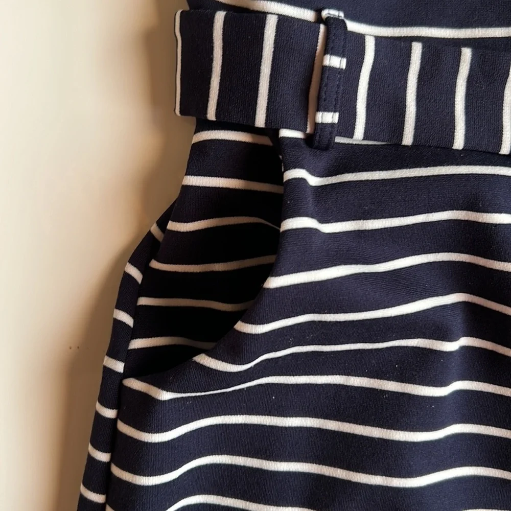 Papillon Striped Belted Ponte Shift Dress, navy and white - Picture 4 of 9